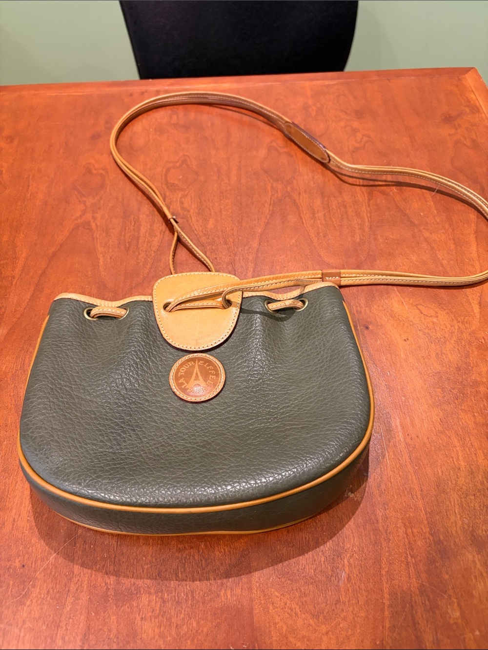 La Tour Eiffel Olive Green Leather Crossbody Made in France